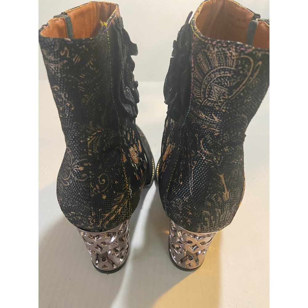 L'Artiste Spring Step Floral Embroidered Filigree Heel Ankle Boots Black Gold - Picture 6 of 10